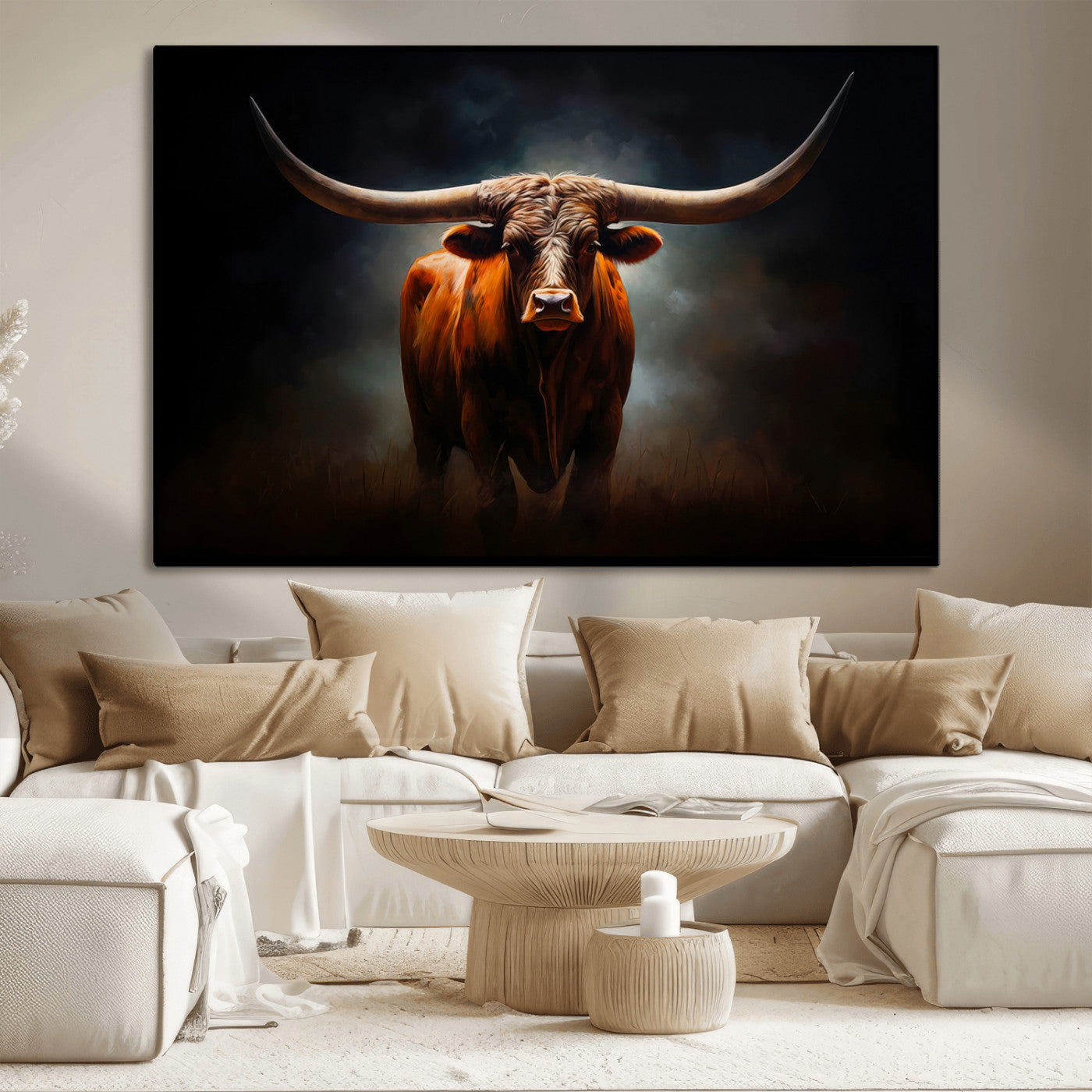 MGV-CV-36X24 - Abstract Texas Longhorn Wall Art Print | 3-Panel Large Texas Longhorn Canvas Print for Living Room, Office  Farmhouse Decor | Framed Longhorn Wall Art
