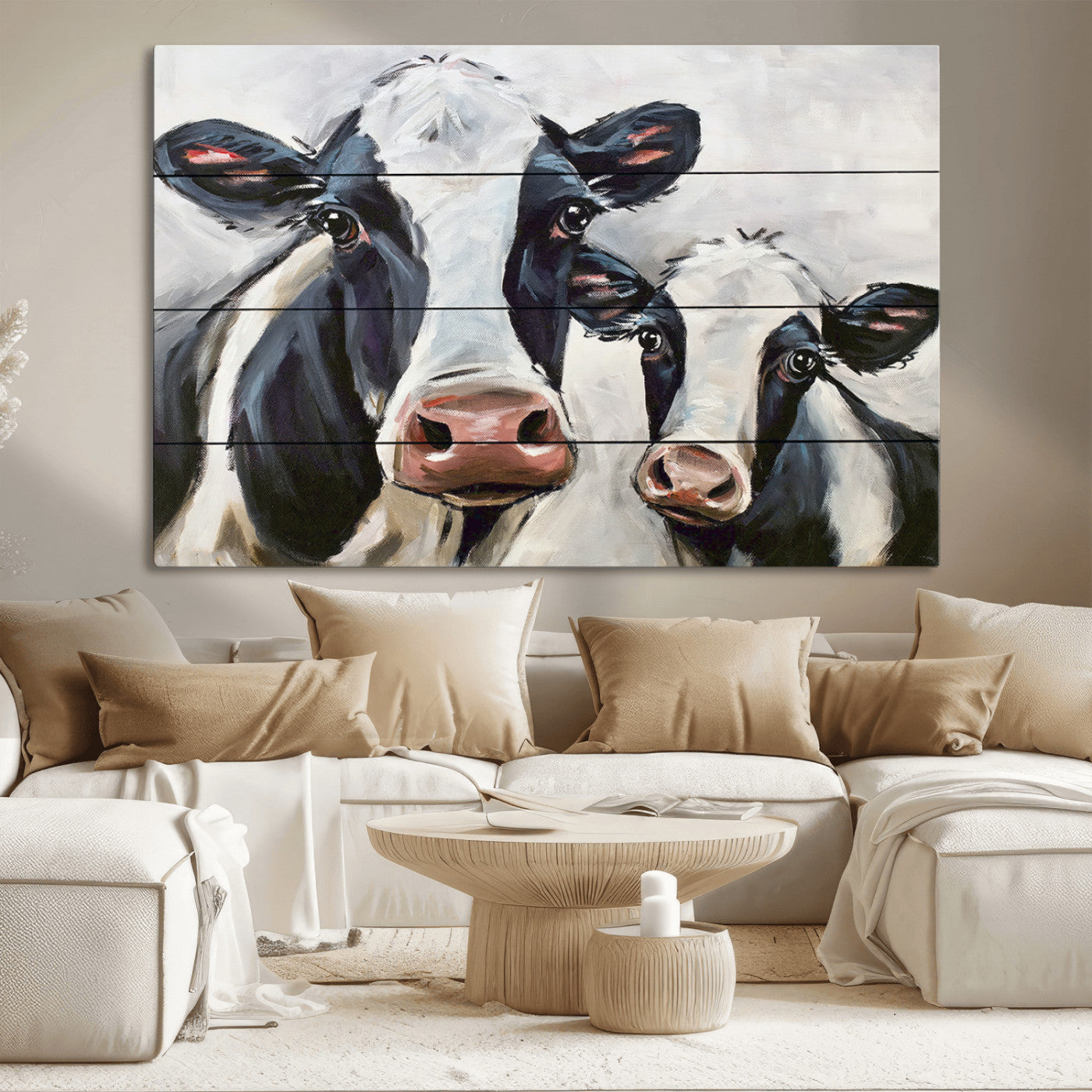 28934-MGV-CV-36X24-Vintage Baby and Mom Cattle Wall Art Canvas Print