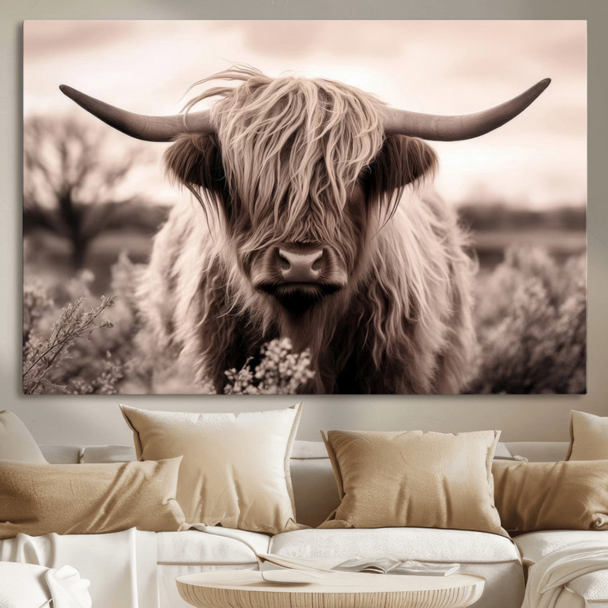 55903-MGV-CV-36X24-Scottish Cow Longhorn Wall Art Canvas Print