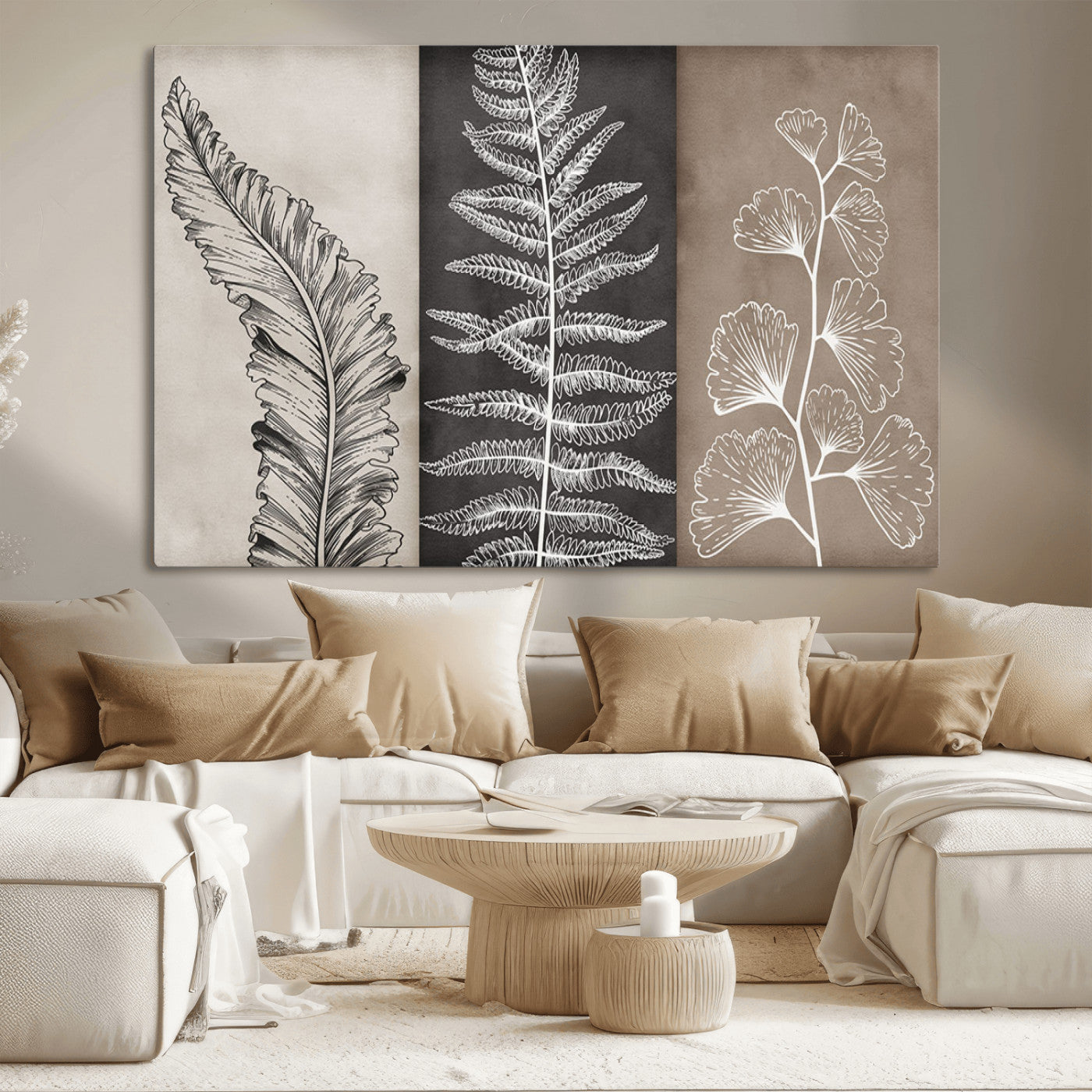 MGV-CV-36X24 - Botanical Leaf Art Collection Multi Panel Wall Art Canvas Print, Framed and Ready to Hang - Nature-Inspired Home Decor