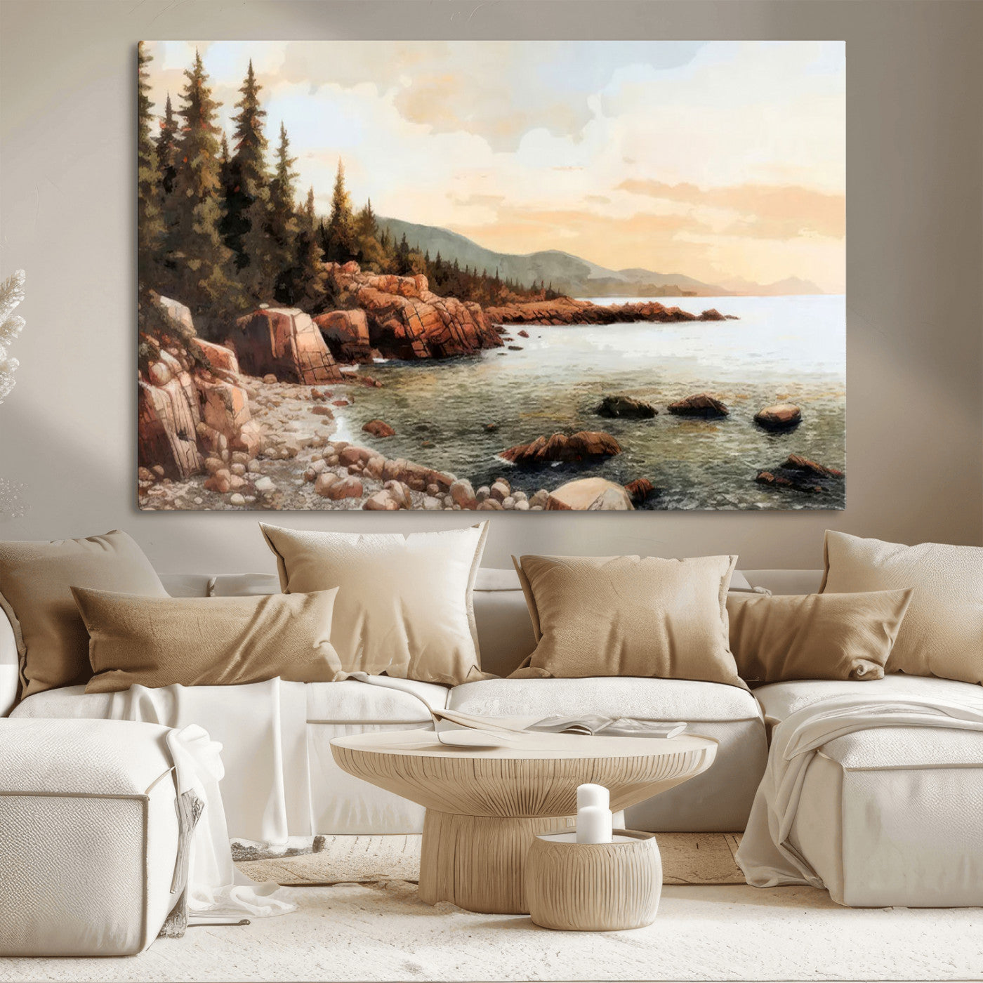 MGV-CV-36X24 - Serene Coastal View of Acadia National Park Wall Art - Stunning 3-Panel Wall Art Canvas Print, Framed, Ready to Hang
