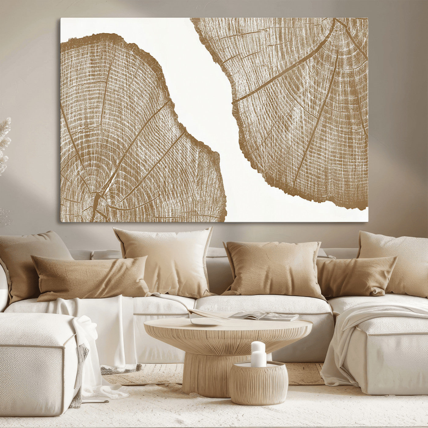 -Rustic Brown Tree Ring Wall Art Canvas Print – Framed and Ready to Hang – Elegant Nature-Inspired