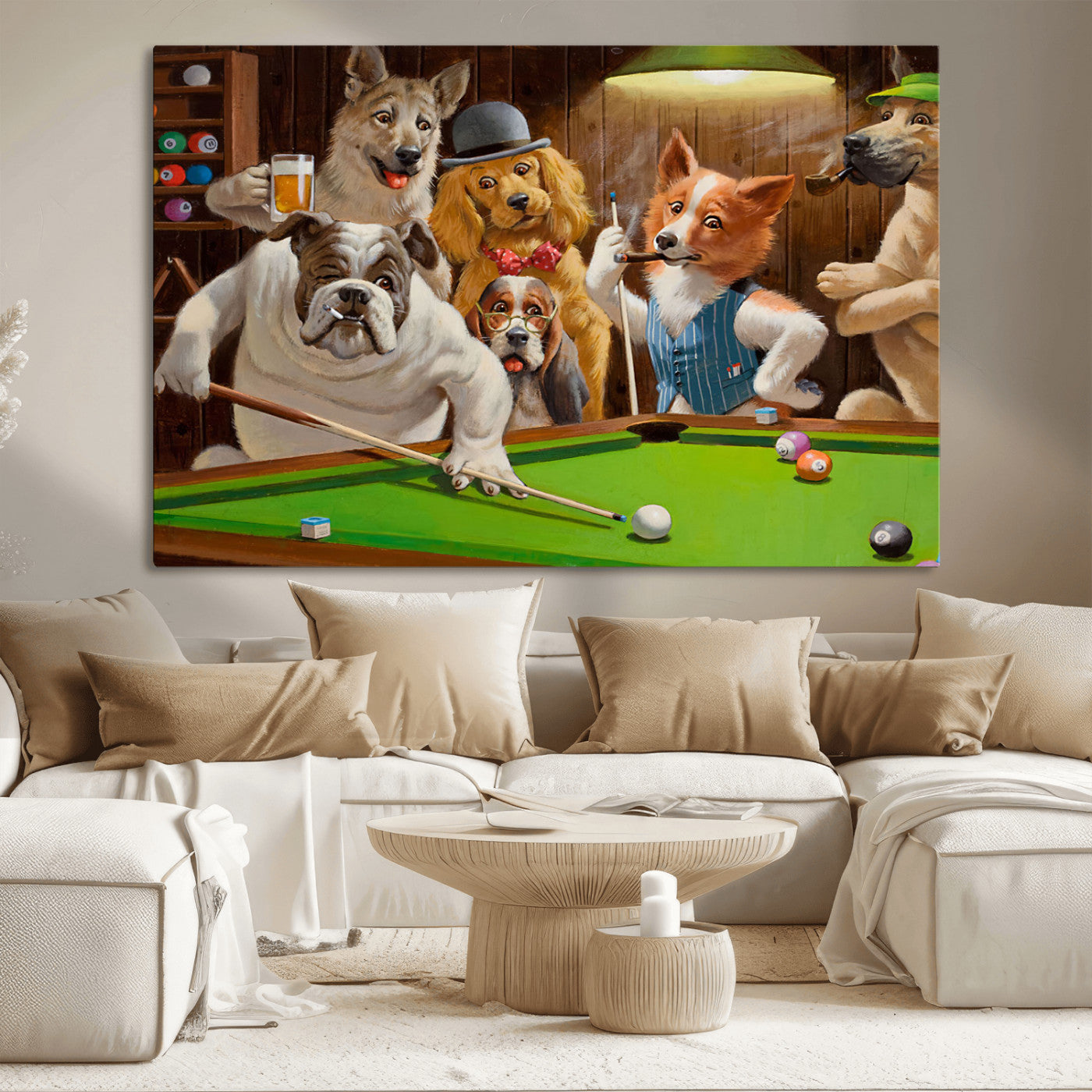 MGV-CV-36X24 - Dogs Playing Pool Canvas Wall Art Funny Gifts Dog Print