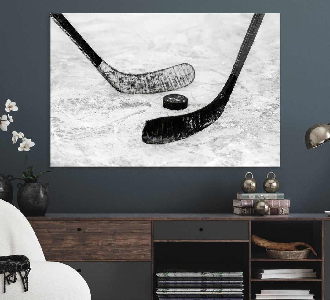 The dining room showcases Winter Ice Hockey Sport Canvas Art.