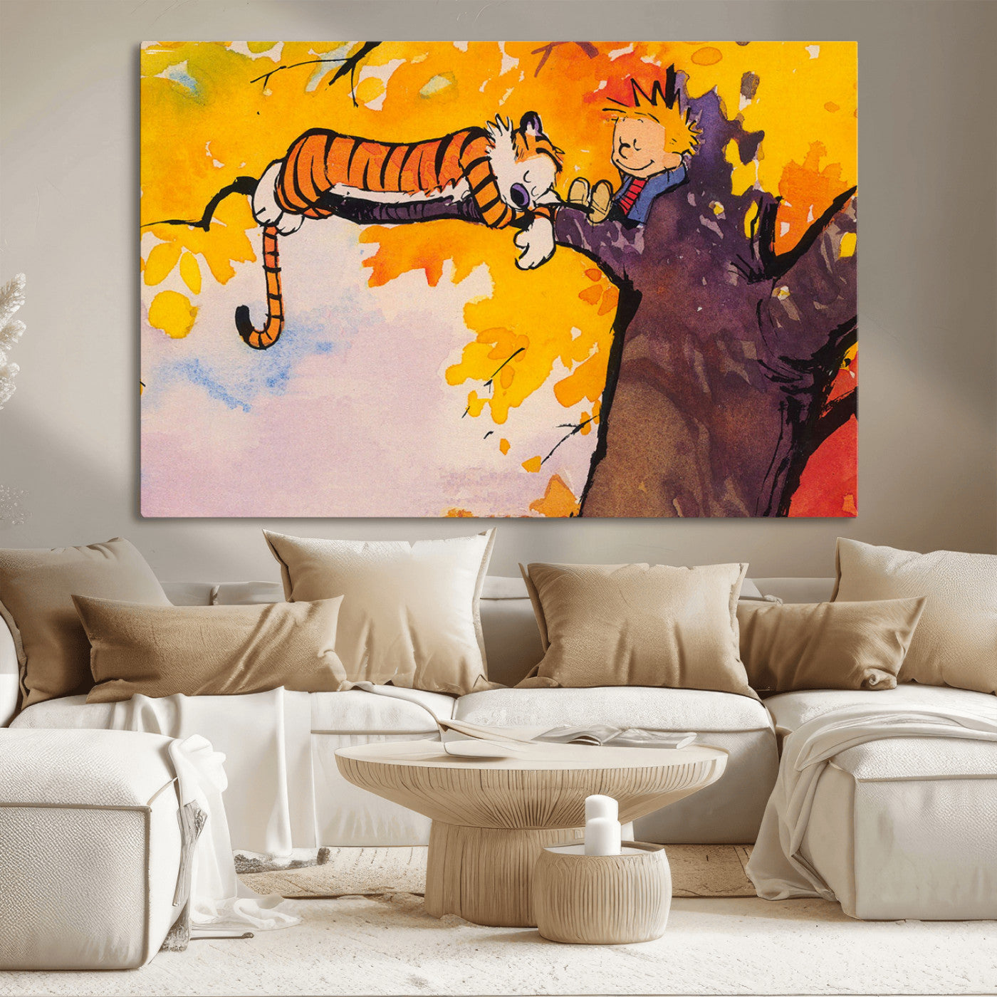MGV-CV-36X24 - Calvin and Hobbes Tree Scene Canvas Print | 3 Panel Large Wall Art for Living Room or Kid’s Room,