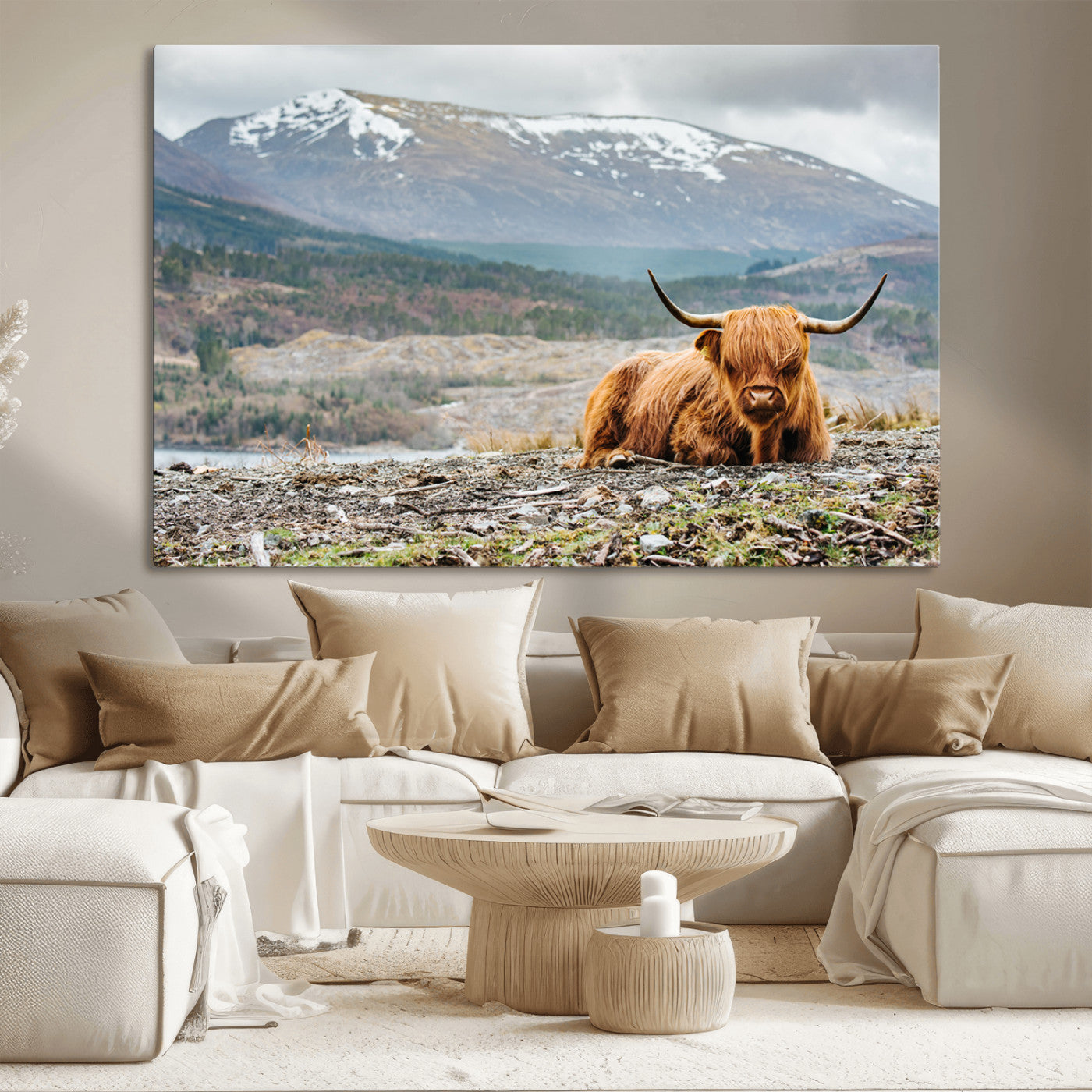 80252-MGV-CV-36X24-Highland Cow Horn Farm Wall Art Canvas Print