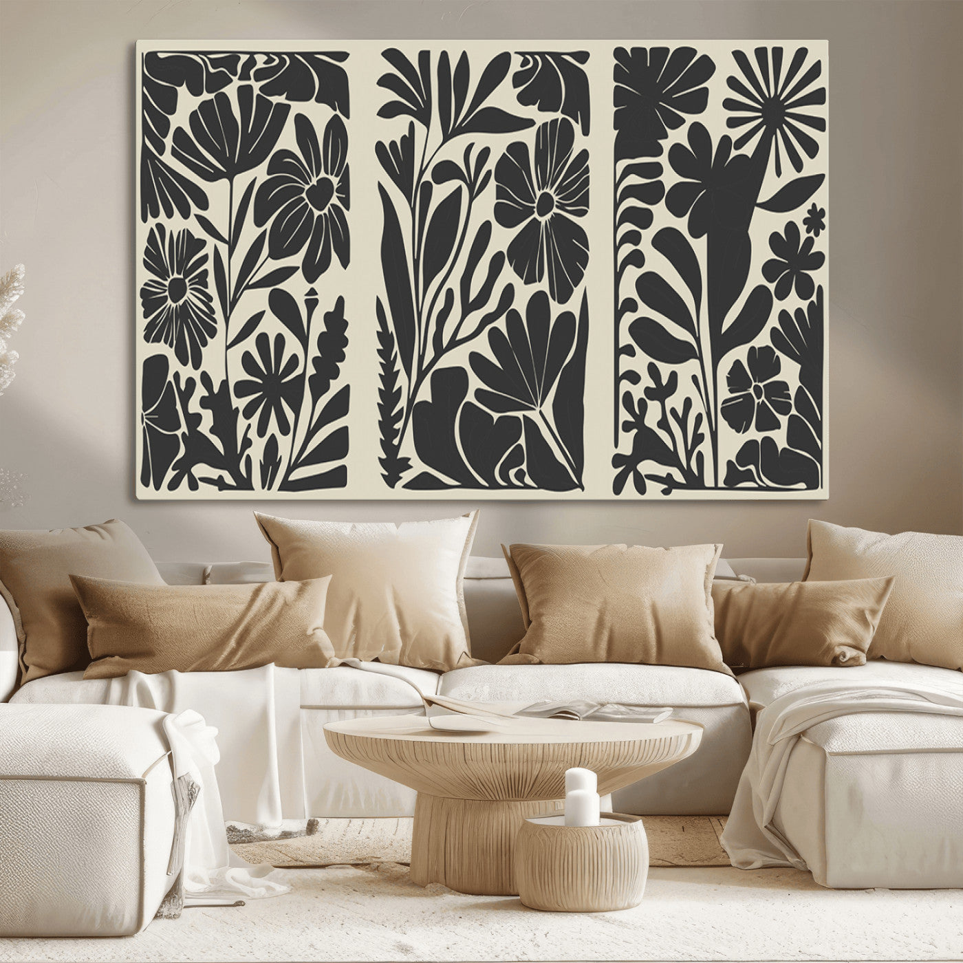 MGV-CV-36X24 - Modern Botanical Wall Art - Floral Black and White Canvas Print, Framed, Ready to Hang