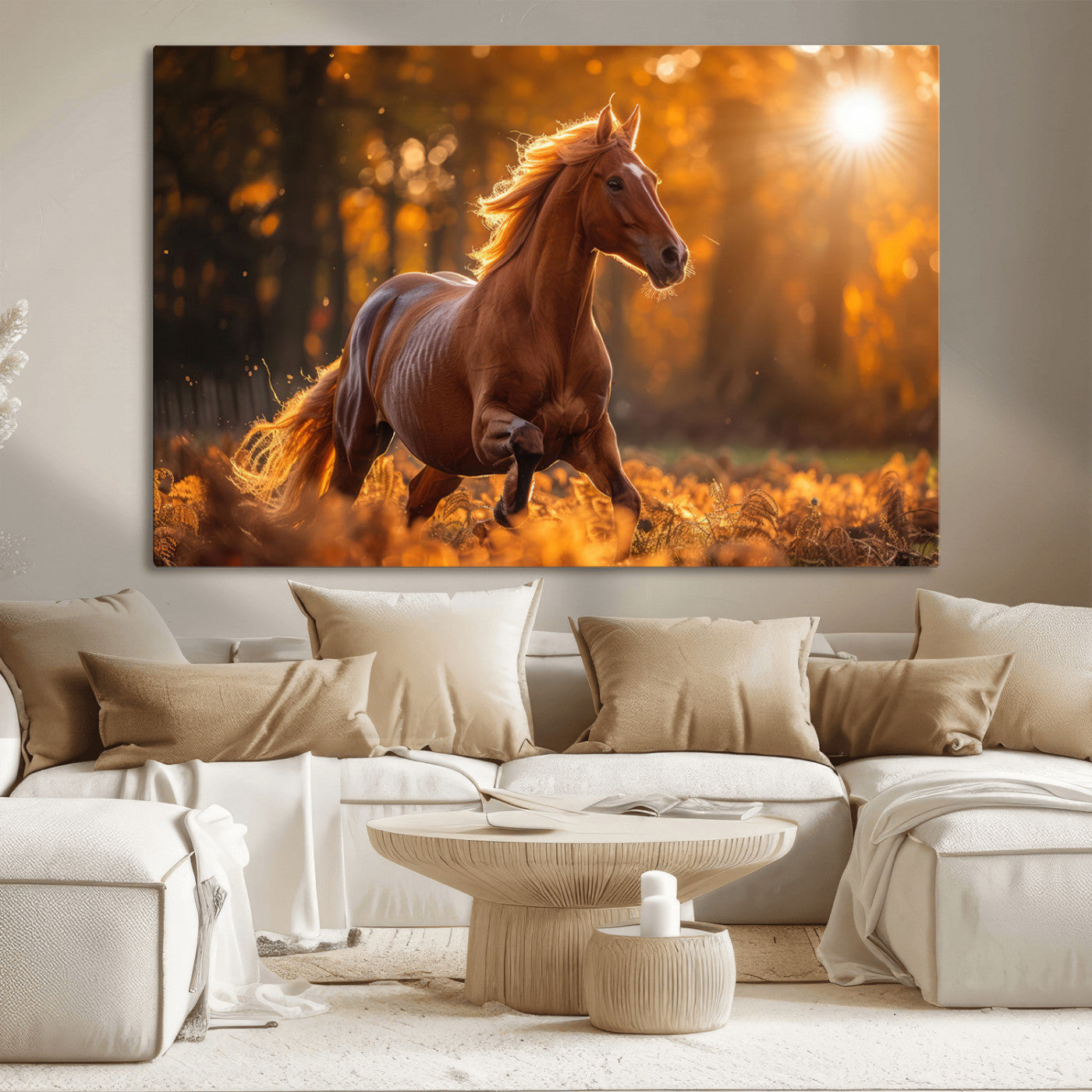 92144-MGV-CV-36X24-Running Horse Sunset Forest Wall Art Canvas Print