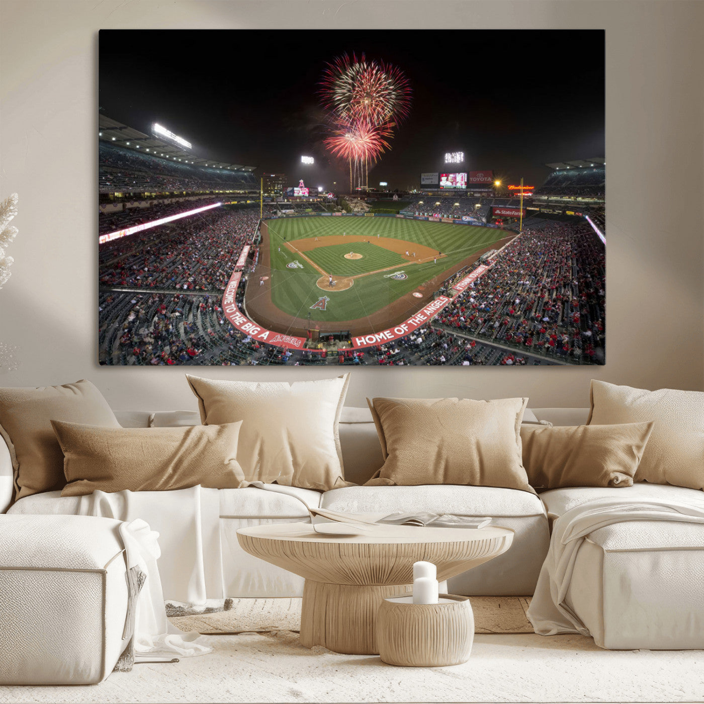 MGV-CV-36X24 - Fireworks at Angel Stadium – Los Angeles Angels Night Game Canvas Print, Framed, Ready to Hang
