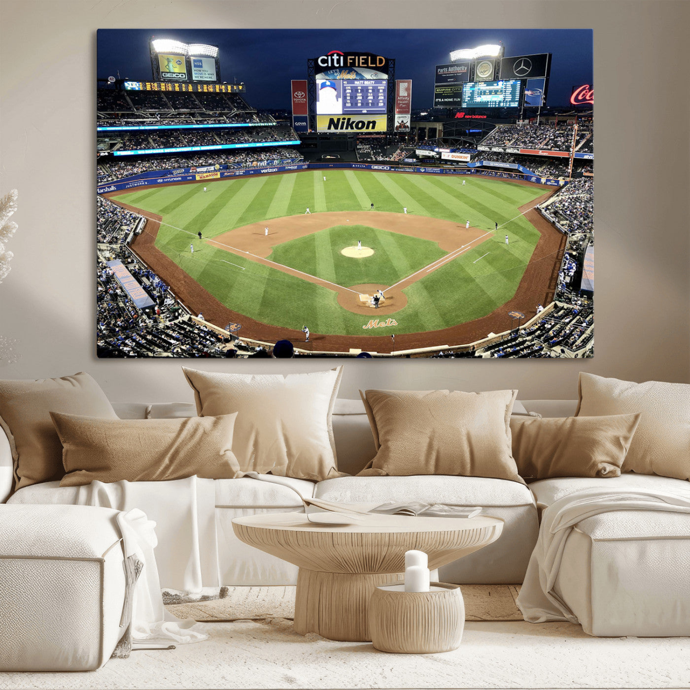 MGV-CV-36X24 - Citi Field Wall Art Print | 3-Panel New York Mets Baseball Stadium Canvas Print | Framed Sports Decor for Living Room, Man Cave, or Office Decor