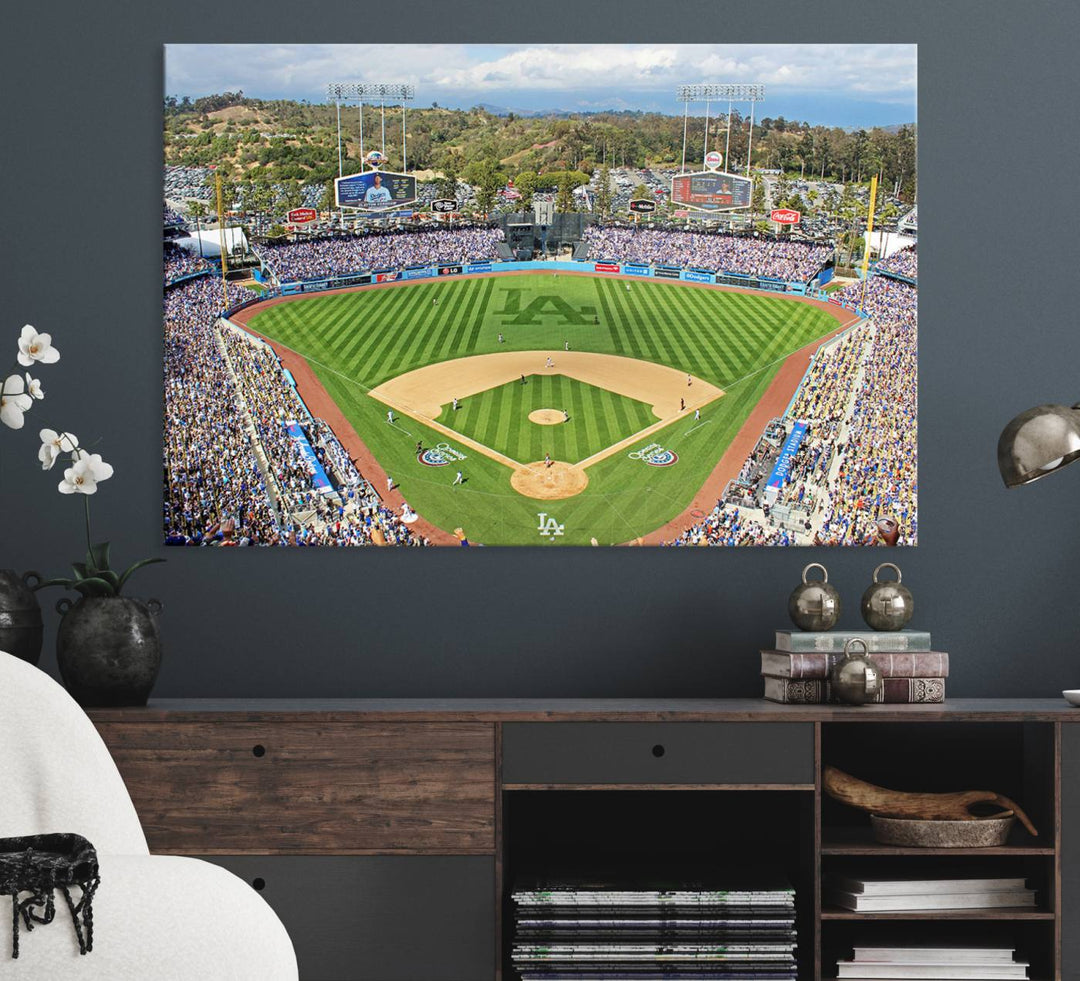 Aerial view of a sunny game day at Citi Field, captured in a 3-panel canvas print wall art.