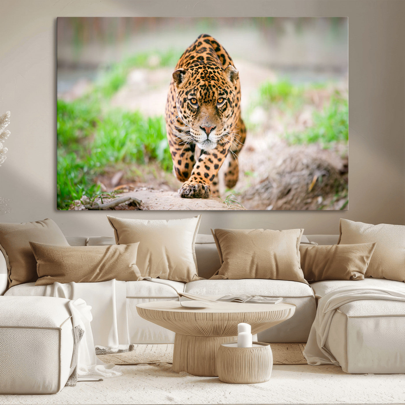 MGV-CV-36X24 - Leopard on the Prowl - Stunning Large Framed Canvas Wall Art for Living Room, Bedroom, or Office Décor, Vibrant Wildlife Print, Ready to Hang