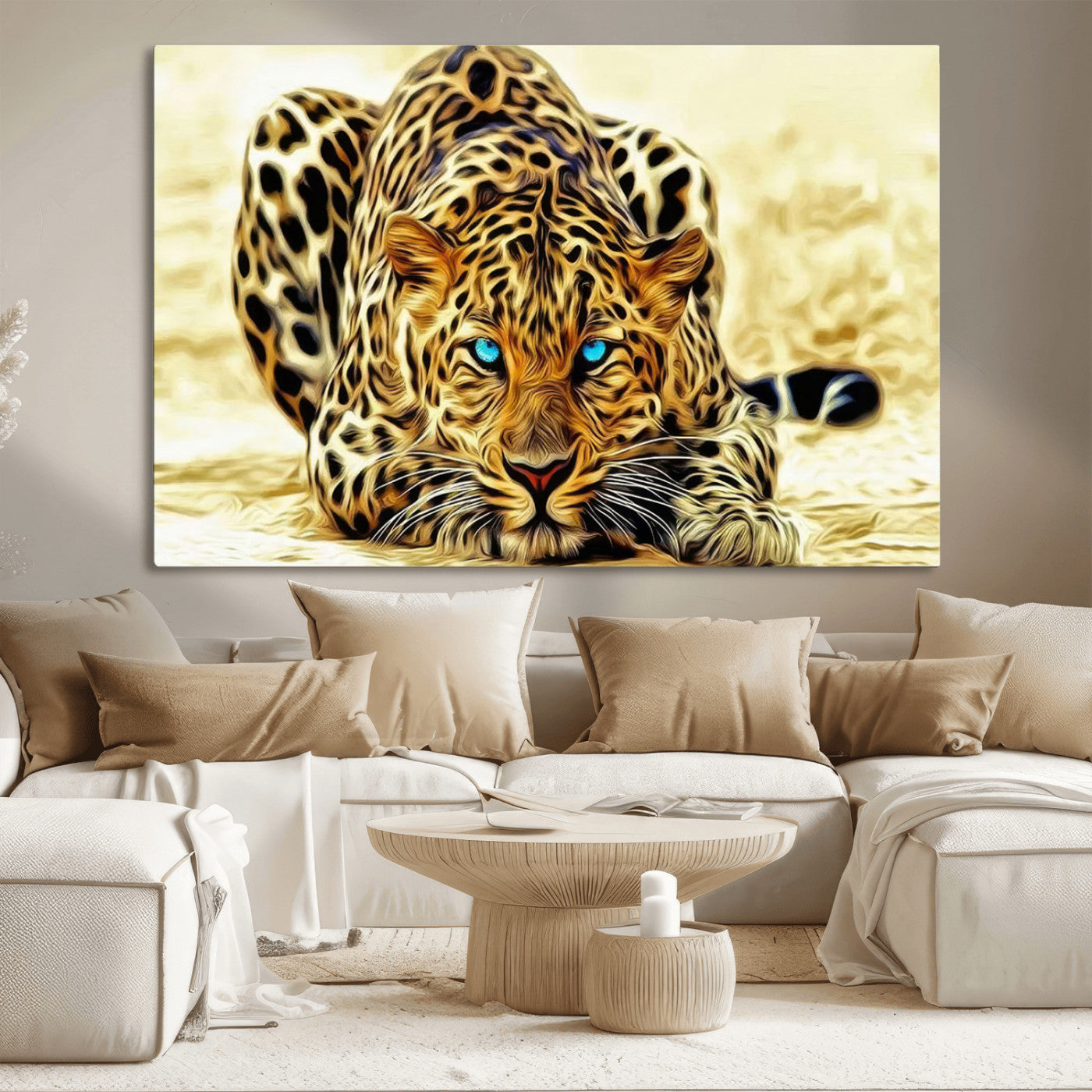 -Blue-Eyed Leopard Canvas Wall Art - Framed Animal Print Ready to Hang - Fierce and Bold Decor for
