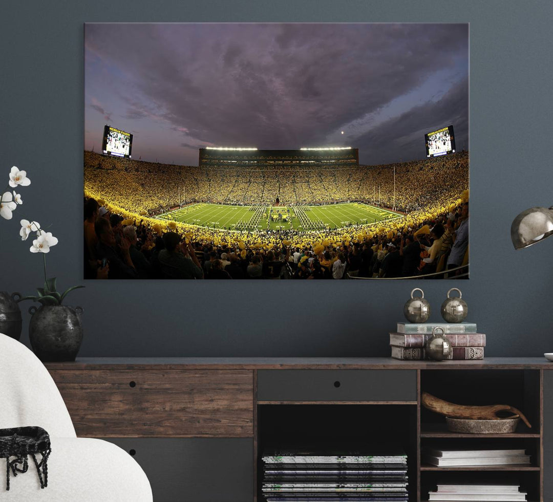 Michigan Stadium Wall Art Canvas Print of a night game by the Wolverines.