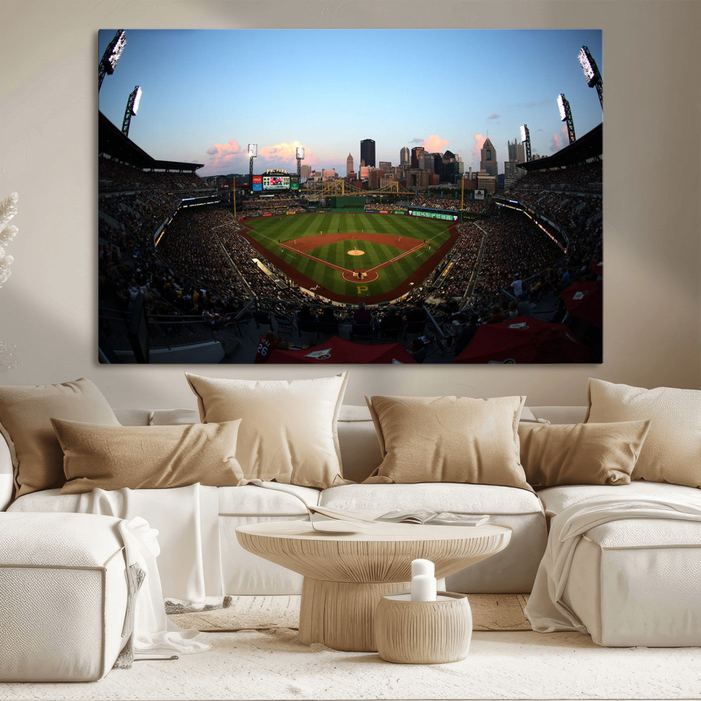 MGV-CV-36X24 - PNC Park Evening Game Triple Canvas Wall Art - Pittsburgh Pirates MLB Match - PNC Park Stadium Wall Art Canvas Print