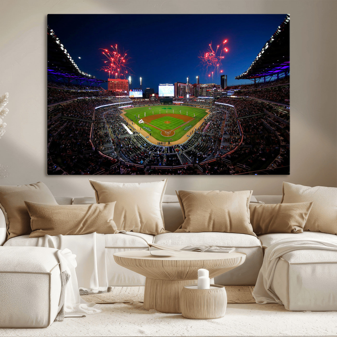MGV-CV-36X24 - Truist Park Atlanta Braves Baseball Stadium Wall Art Print | Large 3-Panel Canvas Print for Sports Fans | Framed, Ready-to-Hang Baseball Decor