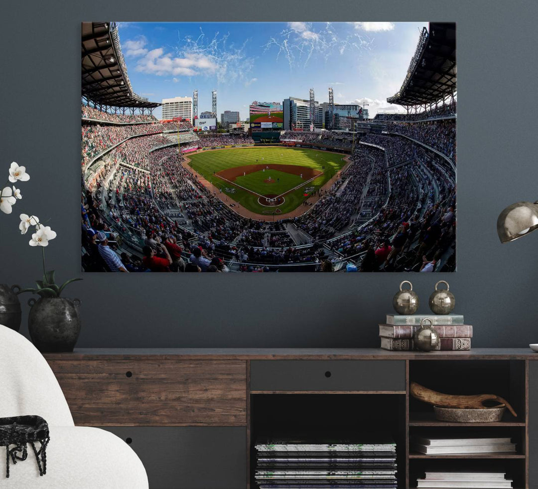 Truist Park Stadium Triple Canvas: Atlanta Braves Game Day Sky—Perfect Decor!.