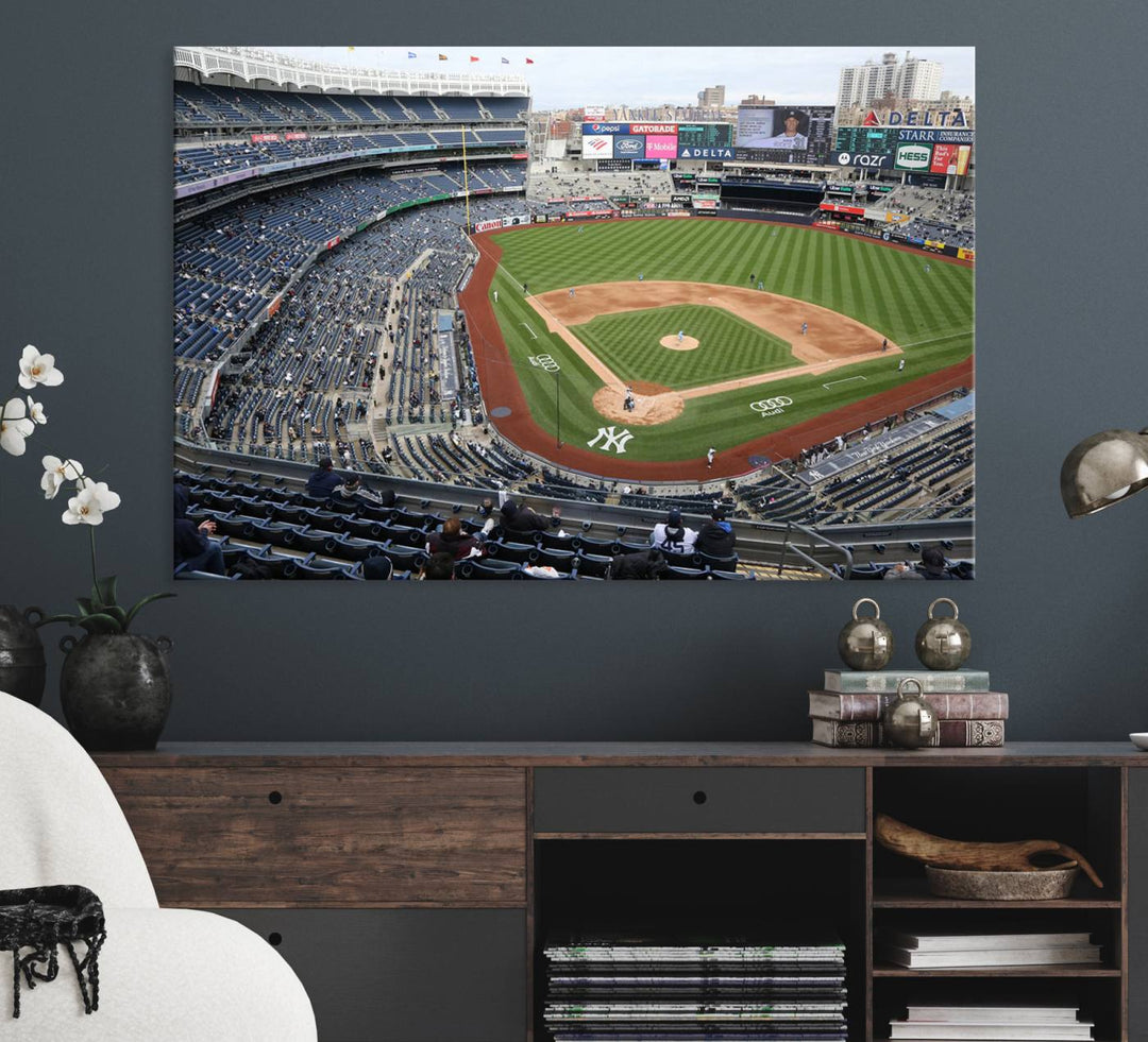 Aerial view of Yankee Stadium filled with fans, showcased on a New York Yankees Stadium Wall Art Canvas Print.