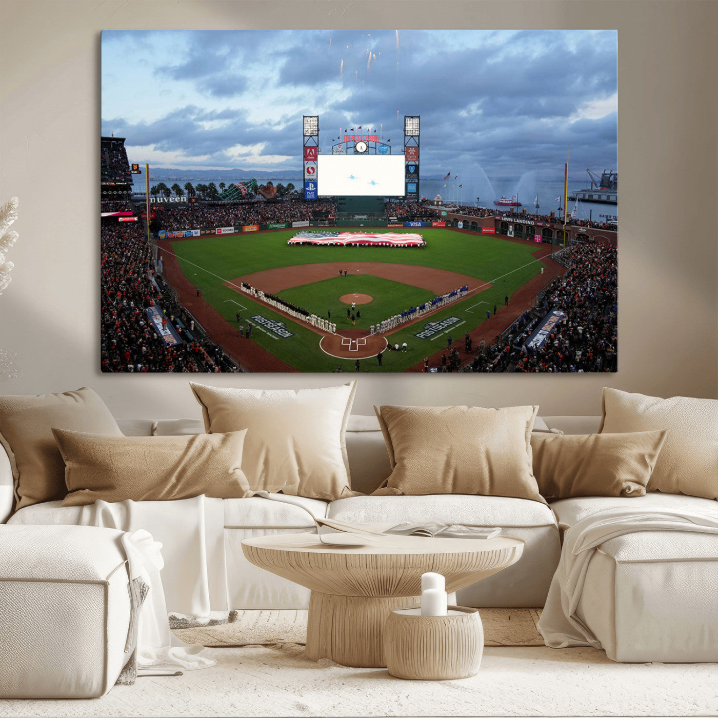 MGV-CV-36X24 - Oracle Park San Francisco Giants Wall Art | 3-Panel Canvas Print of Oracle Park Stadium | Large Framed Baseball Wall Decor | Ready-to-Hang MLB Canvas Print