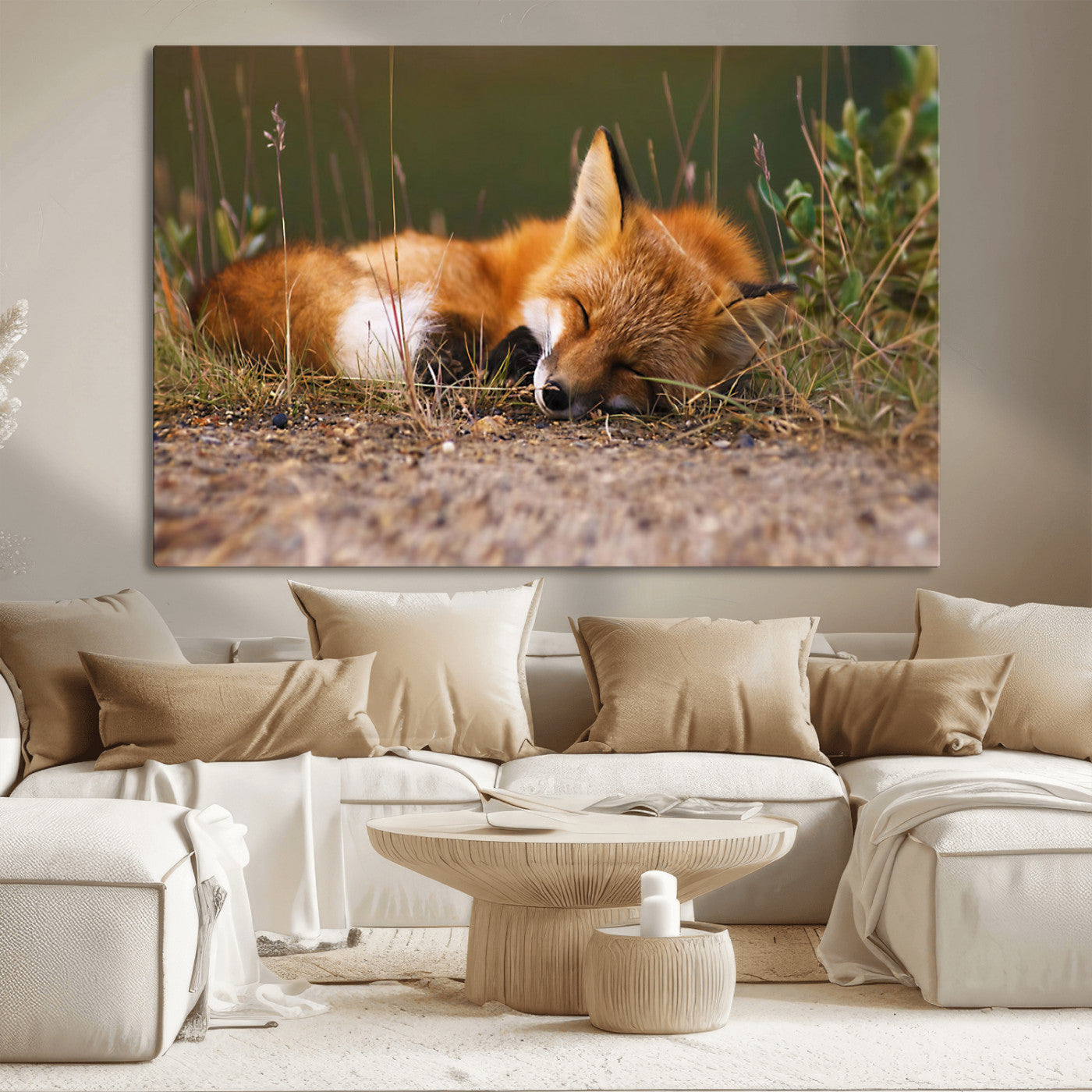 -Sleeping Fox Wall Art Canvas Print, Farmhouse Wall Decor and Animal Wall Art Print