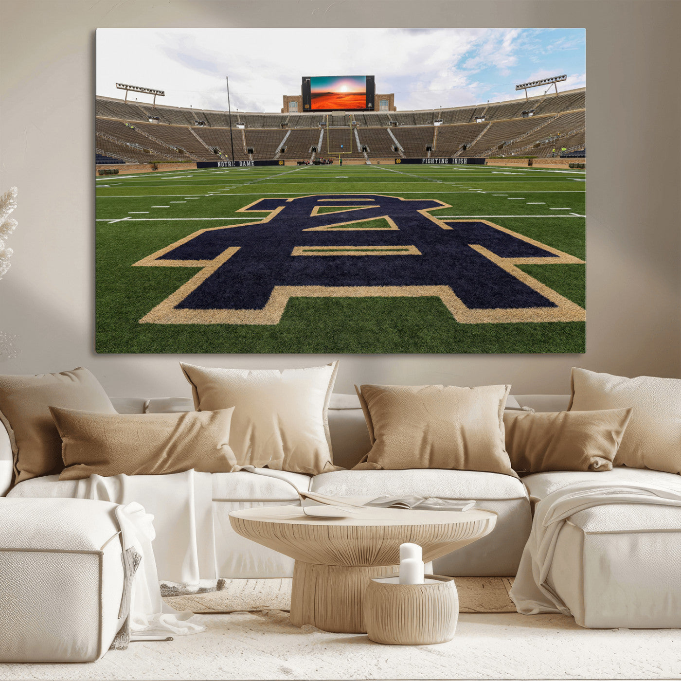 MGV-CV-36X24 - Notre Dame Stadium Giclee Canvas Print | Triptych Wall Art Featuring Iconic Notre Dame Football Field | Ready-to-Hang Sports Stadium Decor