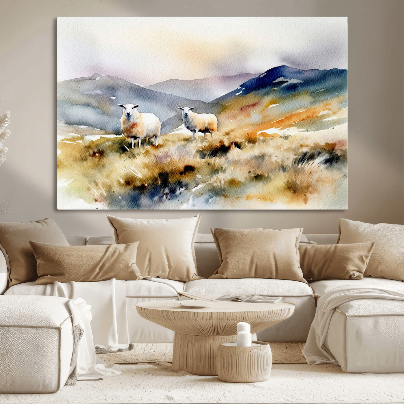 58145-MGV-CV-36X24-Watercolor Sheep for Farmhouse Decor Wall Art Canvas Print, Mountain Wall Art Print