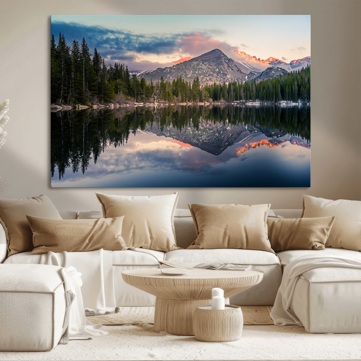 MGV-CV-36X24 - Bear Lake Reflection at Rocky Mountain National Park Wall Art Canvas Print, Scenic Mountain Landscape Canvas Print Set | Mountain Lake Wall Art Print