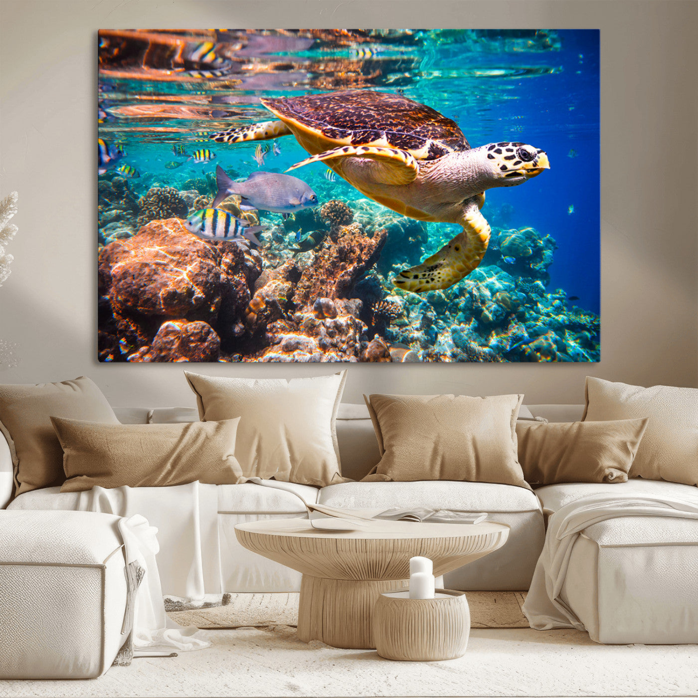 MGV-CV-36X24 - Sea Turtle Wall Art Canvas Print – Vibrant Ocean Coral Reef Décor, Ready to Hang