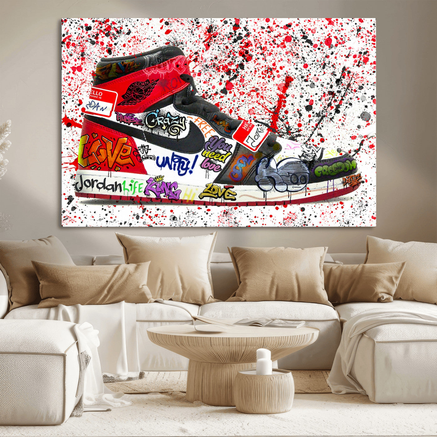 MGV-CV-36X24 - Jordan Shoes Graffiti Wall Art Canvas Print- Jordan Graffiti Canvas Wall Art - Framed Perfect for Sneaker heads and Urban Art Lovers