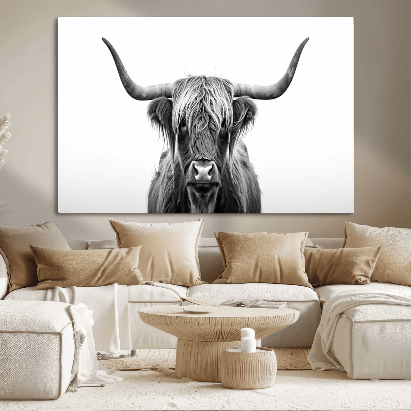 MGV-CV-36X24 - Highland Wall Art Canvas Print – Minimalist Black and White Farmhouse Décor, Ready to Hang
