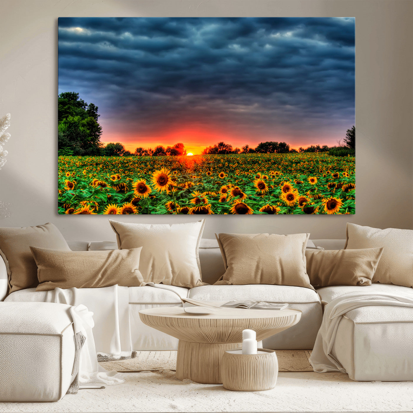 MGV-CV-36X24 - Golden Sunflower Field at Sunset – Breathtaking Sky and Vibrant Flowers, Ready to Hang Wall Art