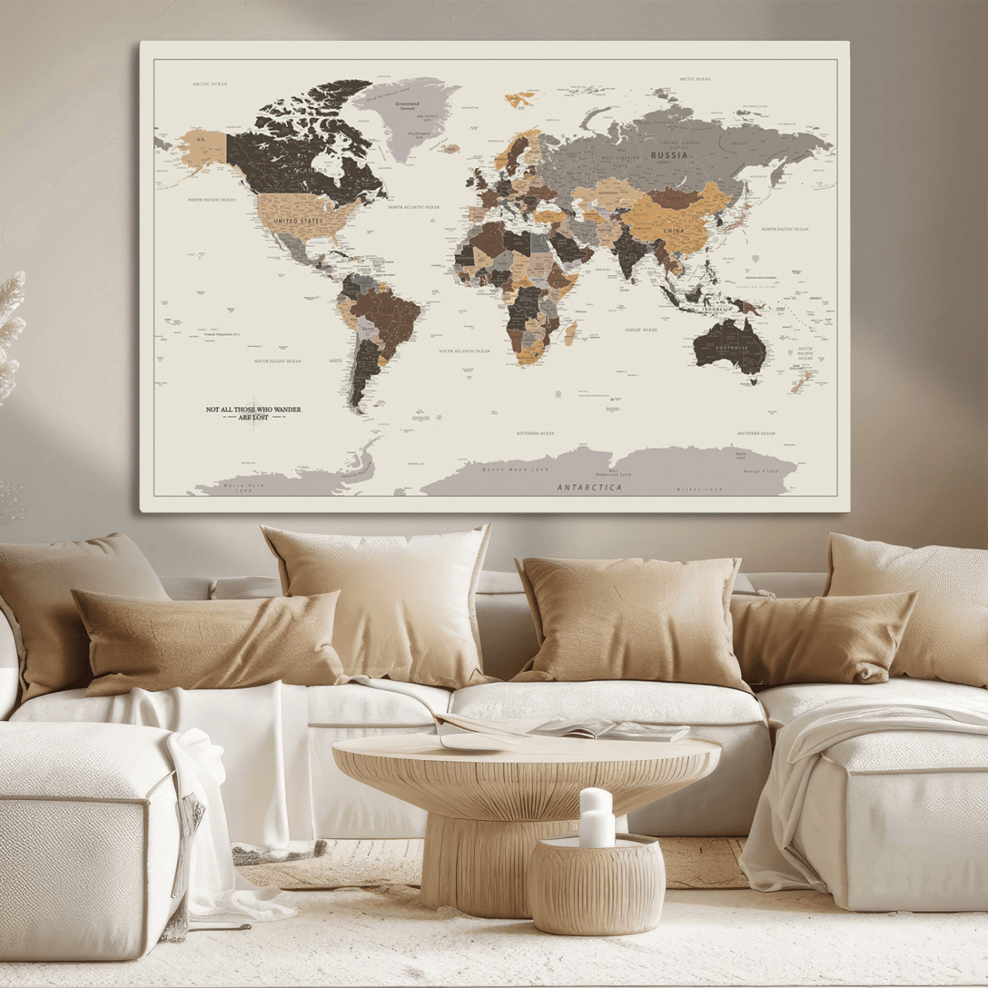 MGV-CV-36X24 - Push Pin World Map Canvas Print – Framed Wall Art for Couples to Track Their Travels – Anniversary