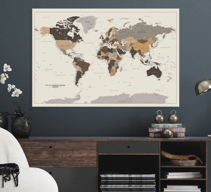 Antique Style World Map Canvas Print - Detailed Vintage World Map Decor Art Print for Travel Lovers, Giclee Print, Unique Wall Decor