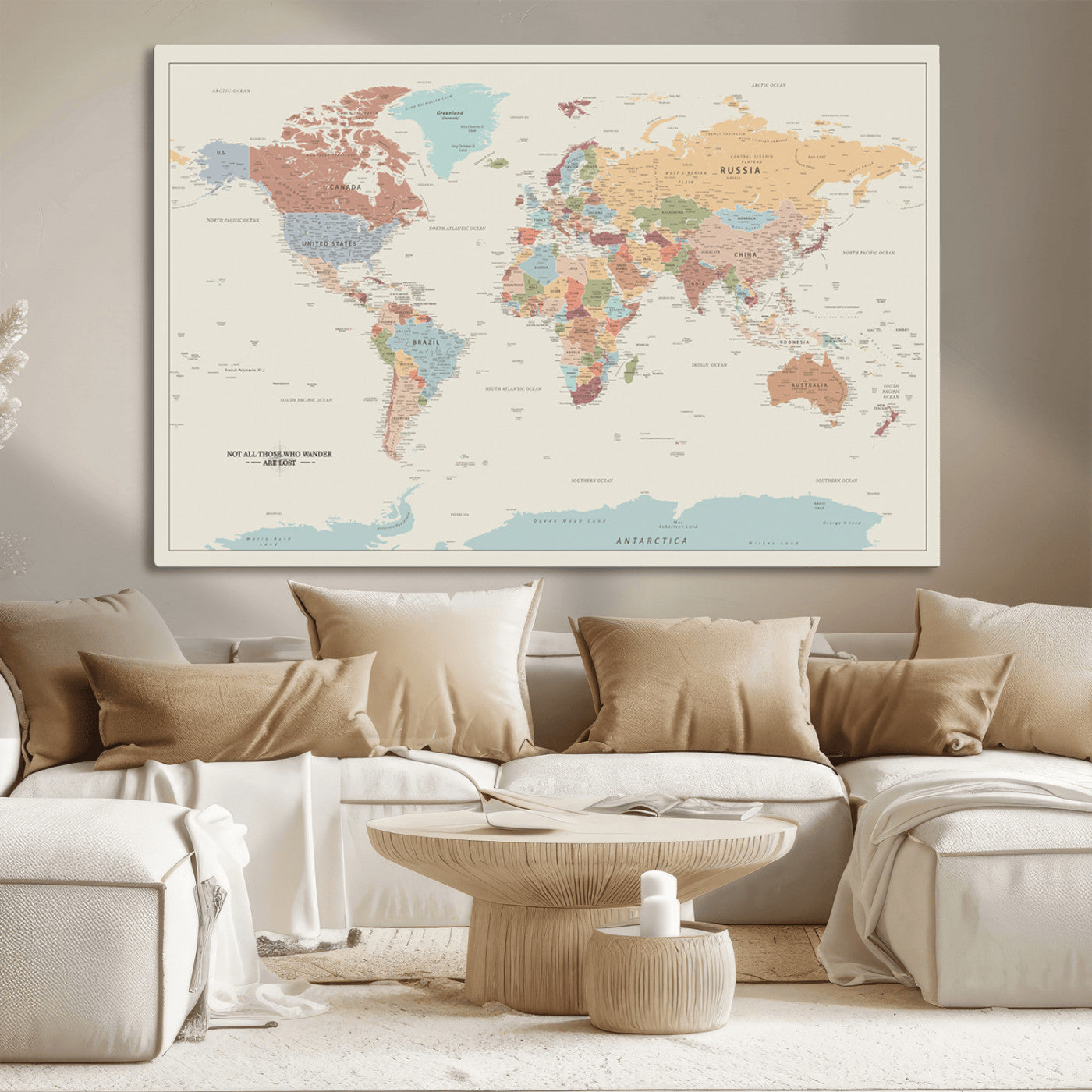 MGV-CV-36X24 - Push Pin World Map Canvas Print – Framed Wall Art for Couples to Track Their Travels – Anniversary