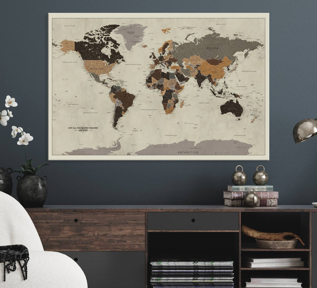 Antique World Map Canvas Print - Detailed Vintage World Map Art Print for Travel Lovers, Giclee Print, Unique Wall Decor