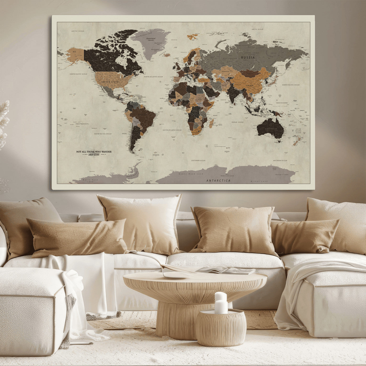 MGV-CV-36X24 - Push Pin World Map Canvas Print – Framed Wall Art for Couples to Track Their Travels – Anniversary