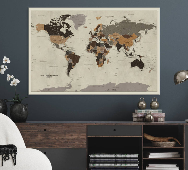 Antique World Map Canvas Print - Detailed Vintage World Map Art Print for Travel Lovers, Giclee Print, Unique Wall Decor