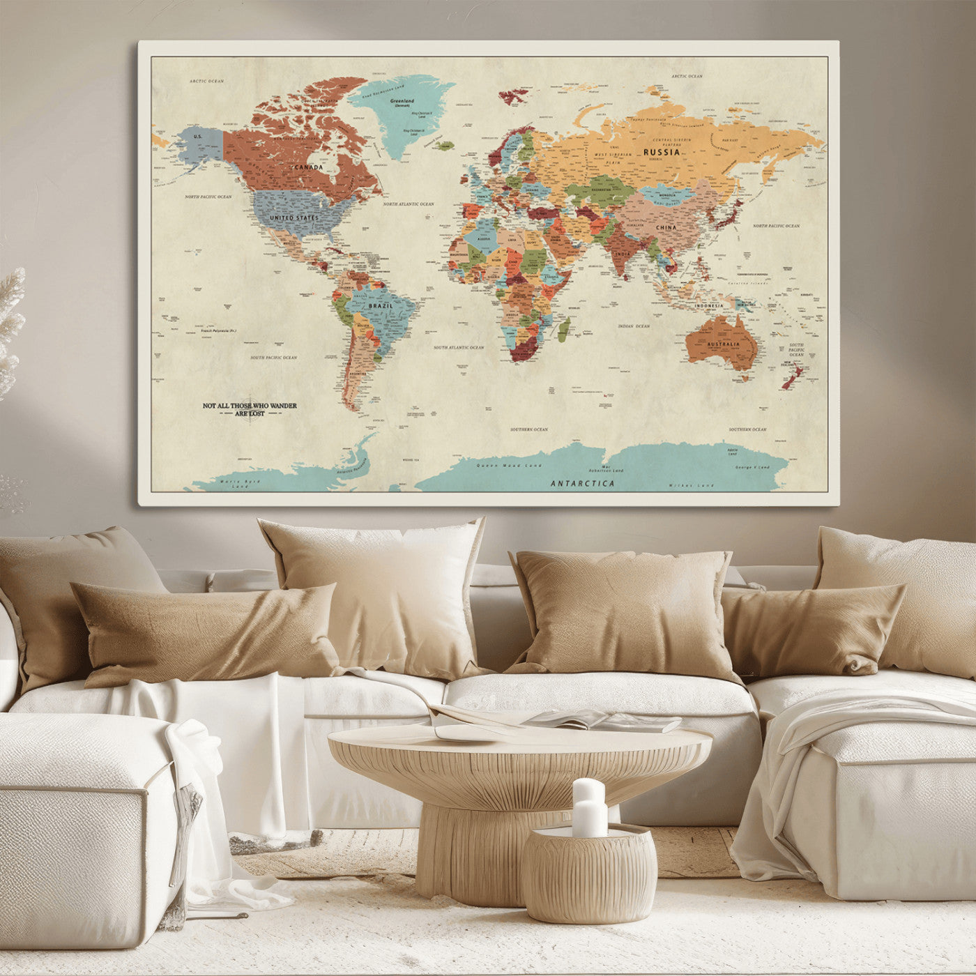 MGV-CV-36X24 - Push Pin World Map Canvas Print – Framed Wall Art for Couples to Track Their Travels – Anniversary