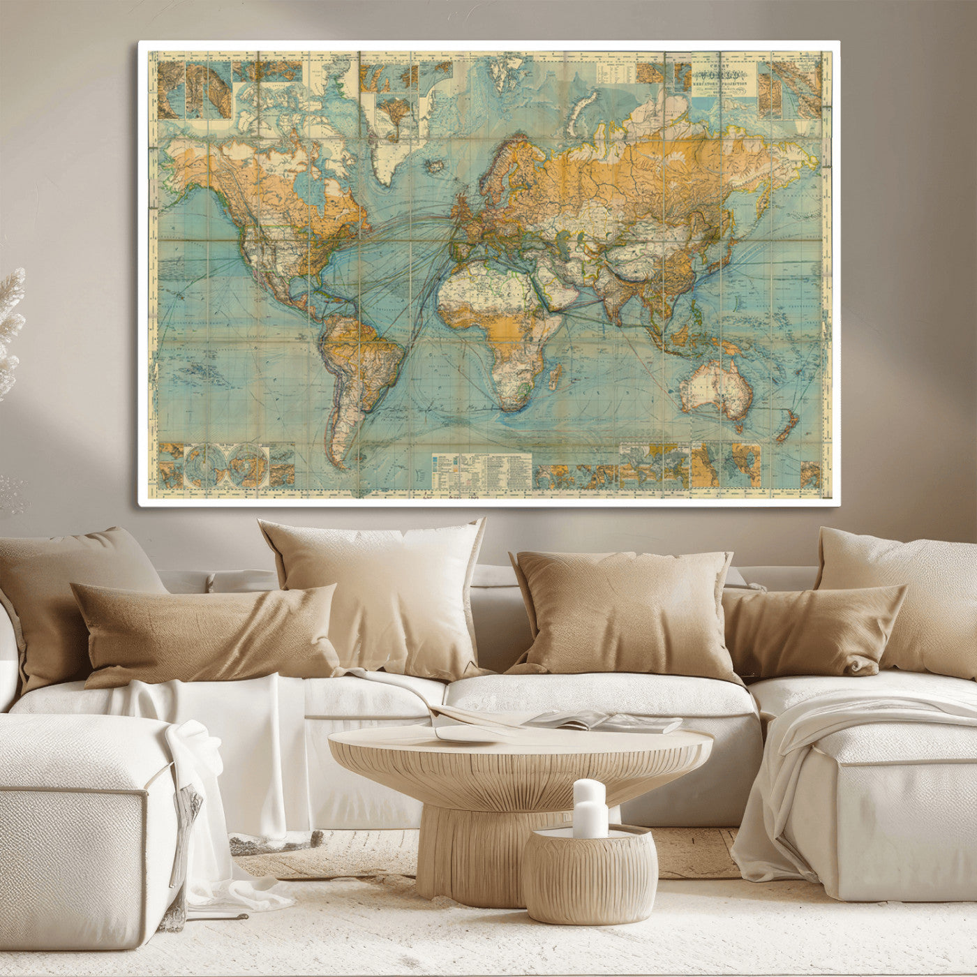MGV-CV-36X24 - Push Pin World Map Canvas Print – Framed Wall Art for Couples to Track Their Travels – Anniversary