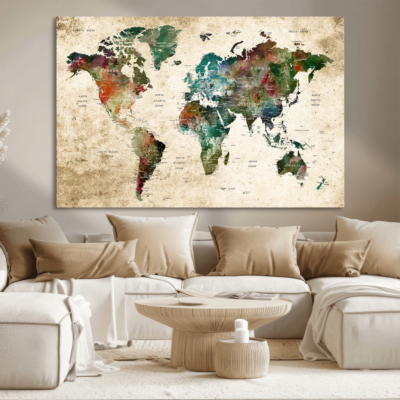 45128-MGV-CV-36X24-Push Pin World Map Canvas Print – Framed Wall Art for Couples to Track Their Travels – Anniversary Gift or Home Adventure Decor