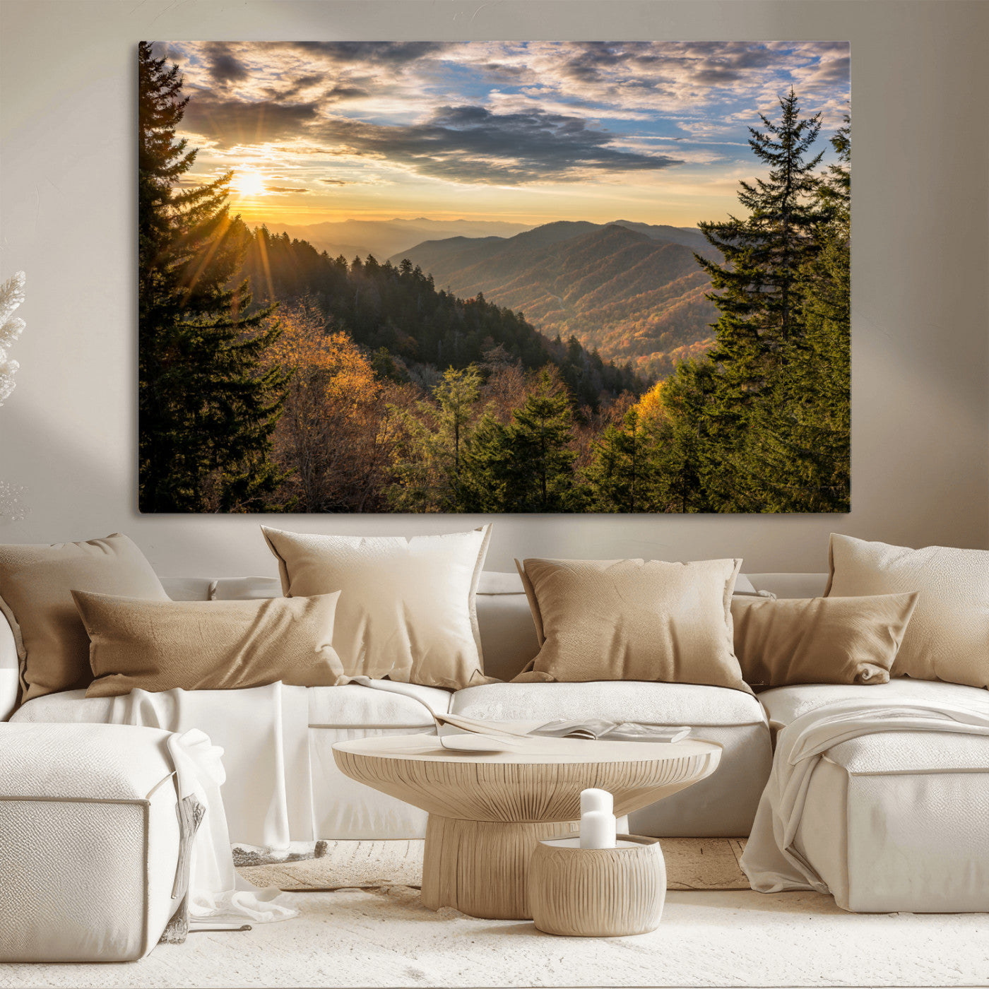 MGV-CV-36X24 - Sunrise Over the Smoky Mountains Canvas Wall Art – Breathtaking Scenic Landscape Photography in a