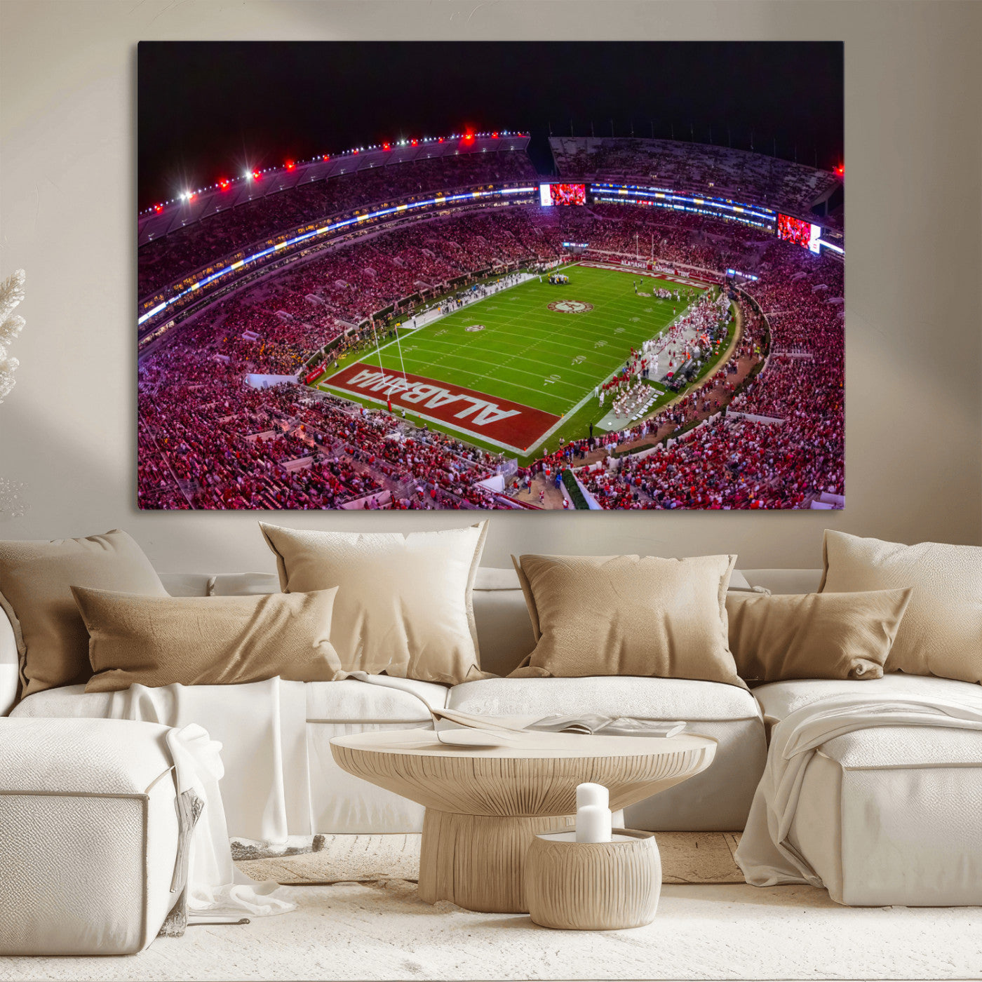 MGV-CV-36X24 - Bryant-Denny Stadium Night Game Triple Canvas Wall Art - Alabama Crimson Tide Football Match