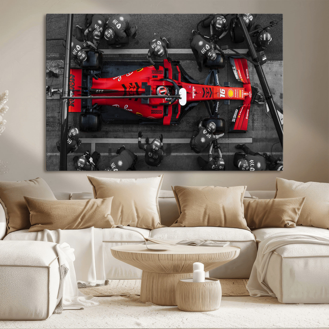 MGV-CV-36X24 - Ferrari Pit Stop Canvas Wall Art – Precision and Speed Captured in Bold Motorsport Imagery – Ready
