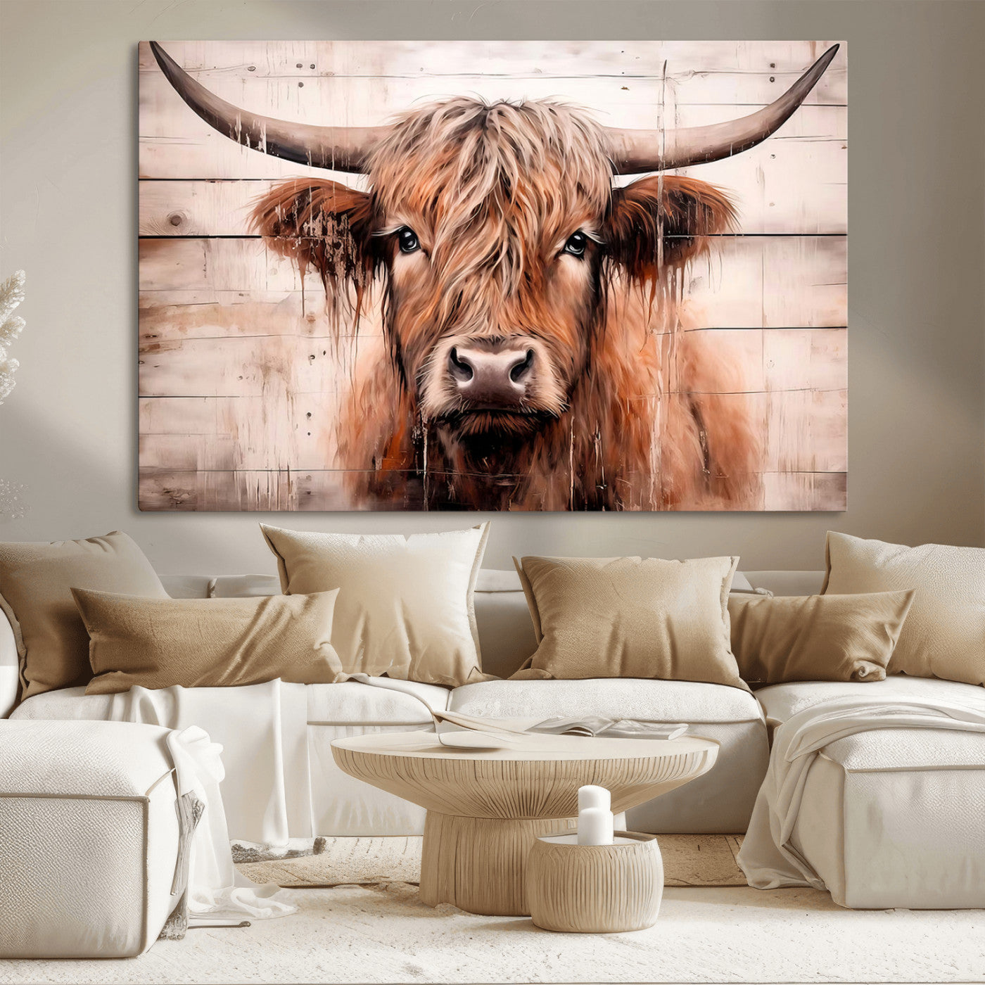MGV-CV-36X24 - Vintage Scottish Highland Cow Cattle Art Print Farmhouse Wall Art Canvas Print