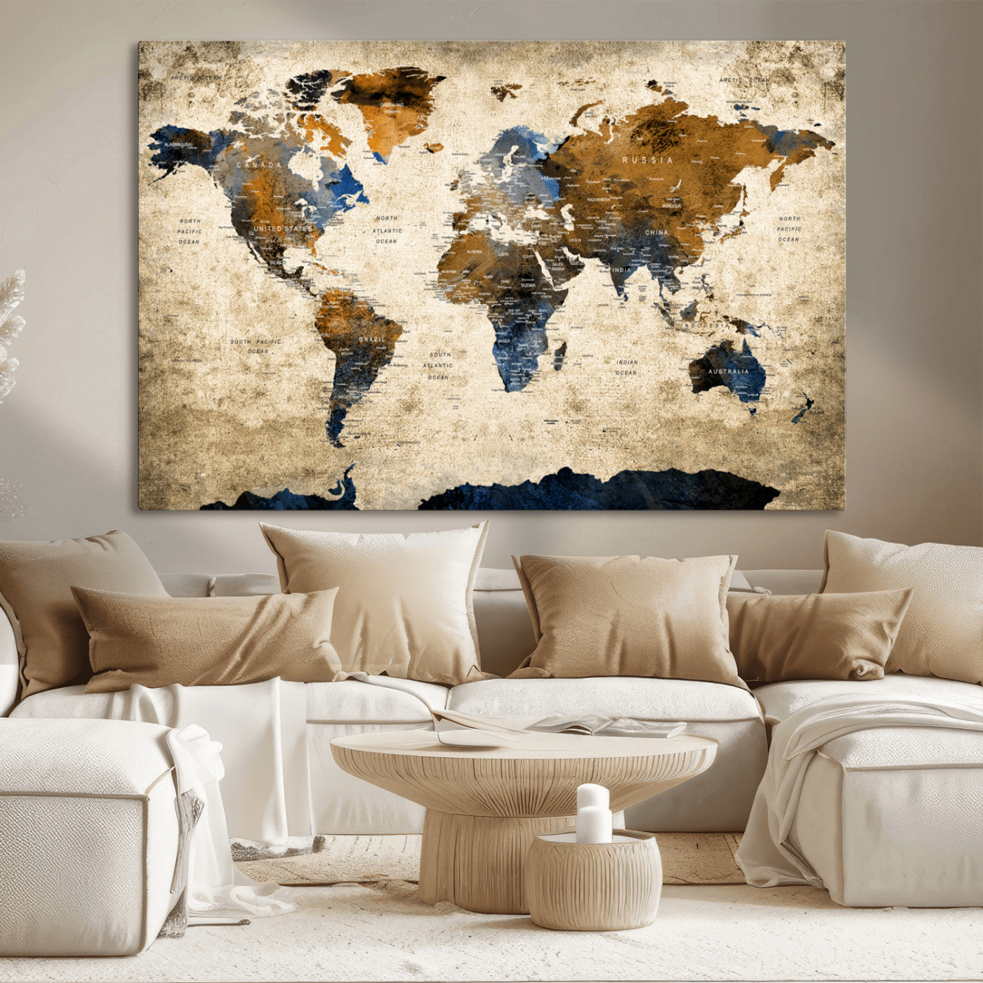 MGV-CV-36X24 - World Map Canvas Print – Framed Wall Art Anniversary Gift or Home Adventure Decor