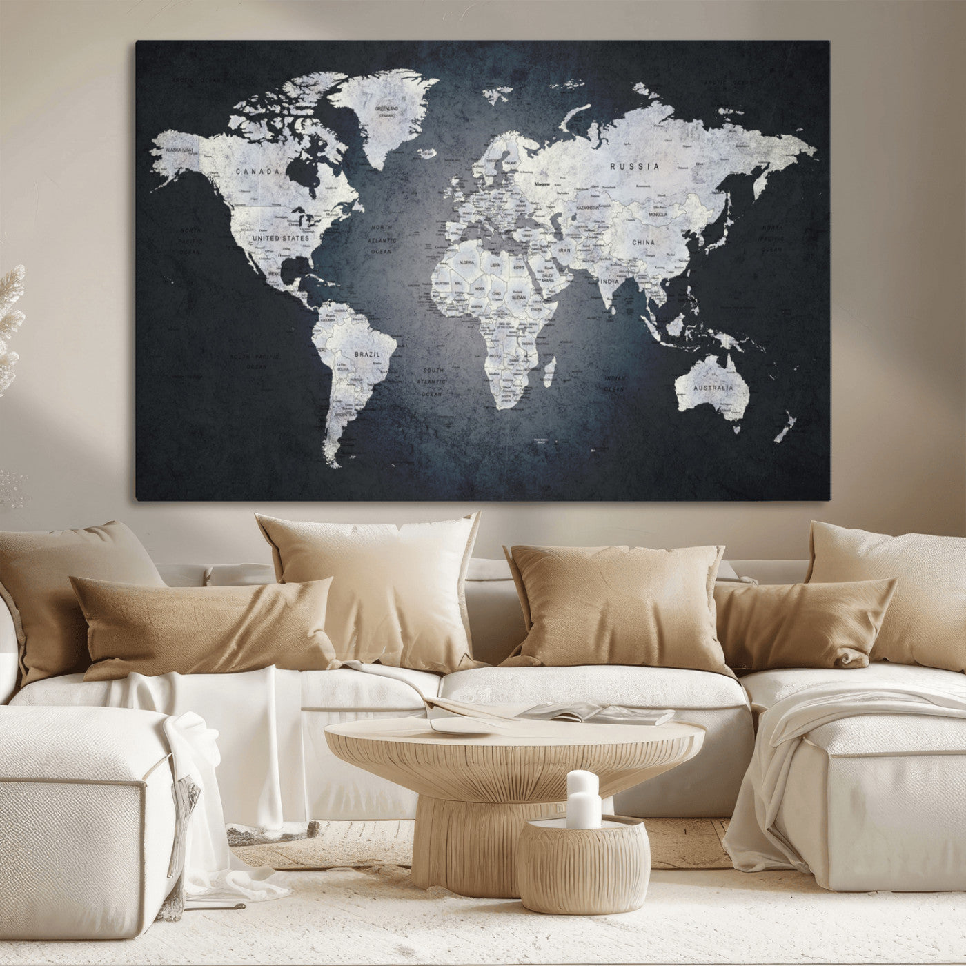 MGV-CV-36X24 - World Map Wall Art Canvas Print for Home and Office Decor