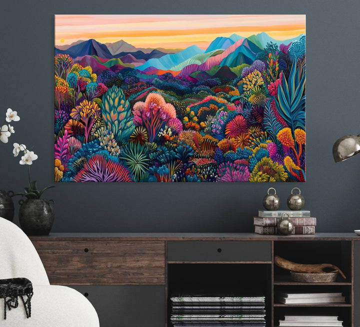 Colorful Abstract Landscape Wall Art Print Canvas - Vibrant Modern Decor for Living Room, Office, or Bedroom, Ready to Hang