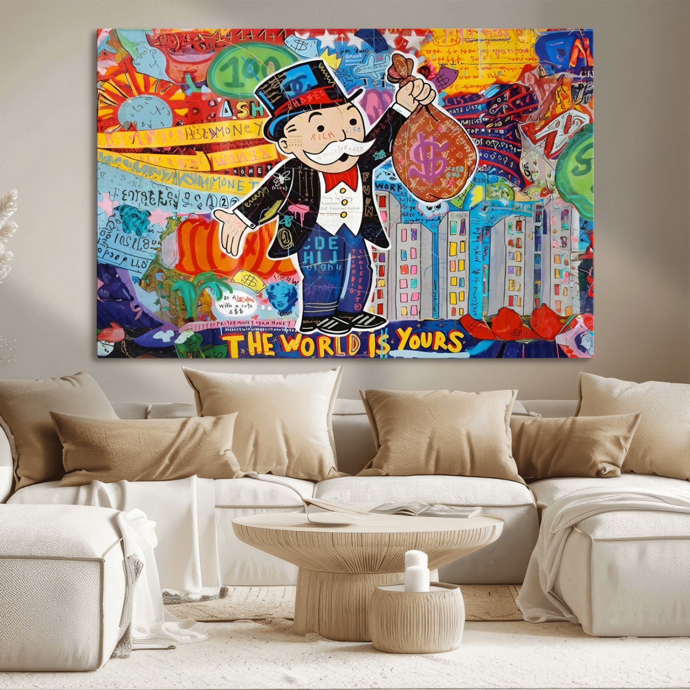 MGV-CV-36X24 - Pop Art Monopoly Man Canvas Wall Art Print - Bold and Colorful Street Art-Inspired Decor for Living