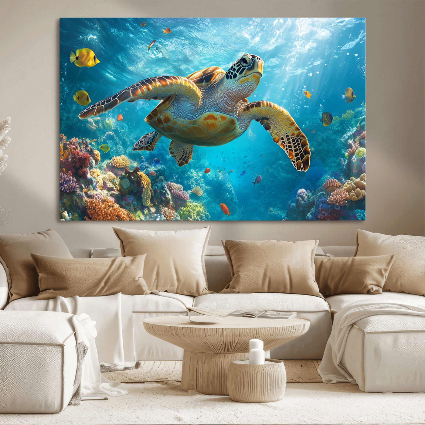 MGV-CV-36X24 - Sea Turtle Underwater Canvas Wall Art Print - Vibrant Ocean Wildlife Decor, Marine Wall Art