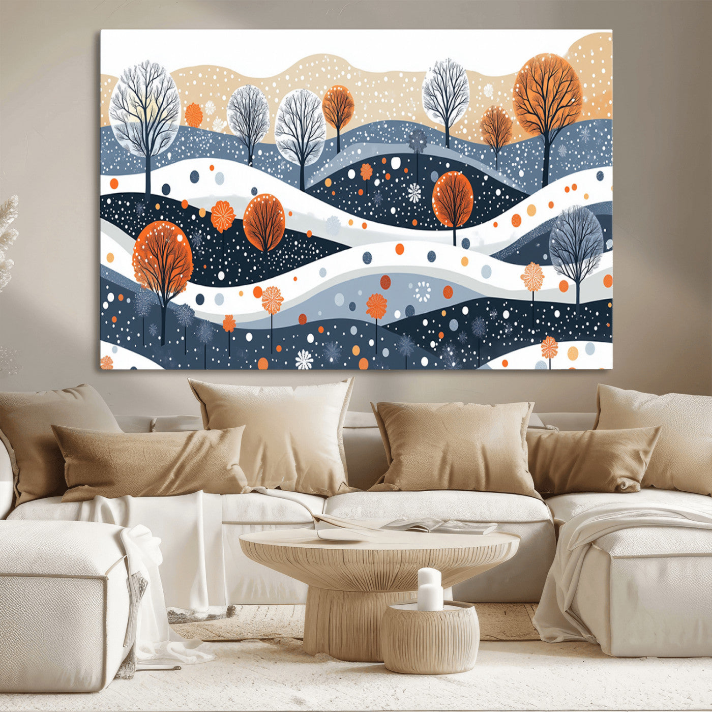MGV-CV-36X24 - Abstract Winter Landscape Canvas Wall Art Print -  Large Colorful Nature Wall Decor